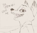  animated astro-bunny canid canine cheek_tuft clothed clothing dialogue disney english_text face_tuft fox head_tuft inner_ear_fluff looking_at_viewer mammal monochrome neck_tuft nick_wilde open_mouth open_smile red_fox shirt smile teeth text tongue topwear tuft zootopia 
