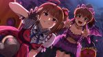  2girls blue_eyes blush breasts brown_hair choker cleavage garter_belt gloves halloween idolmaster idolmaster_cinderella_girls idolmaster_million_live! kamille_(vcx68) navel ponytail pumpkin purple_eyes satake_minako short_hair skirt thighhighs wings yokoyama_nao 