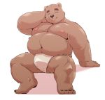  2019 absurd_res anthro asian_clothing belly biped brown_body brown_fur bulge clothing east_asian_clothing eyes_closed fundoshi fur hi_res humanoid_hands japanese_clothing jumperbear male mammal moobs navel nipples overweight overweight_male simple_background sitting solo tongue underwear ursid white_background white_clothing white_underwear 