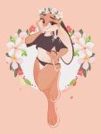  2018 anthro barefoot biped brown_body brown_eyes brown_fur cider_(ciderbunart) clothed clothing crop_top female floatingliights flower flower_crown fur hand_on_hip hi_res lagomorph leporid looking_at_viewer mammal midriff multicolored_body multicolored_fur nikkim panties plant rabbit scut_tail shirt simple_background smile solo tan_background topwear two_tone_body two_tone_fur underwear white_body white_fur 