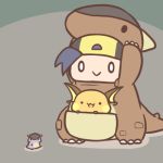 1:1 2019 :&gt; ambiguous_gender baby_kangaskhan clothing costume cub ethan_(pok&eacute;mon) fursuit human humor in_pouch kangaskhan low_res male mammal marsupial nintendo pok&eacute;mon pok&eacute;mon_(species) pouch_(anatomy) raichu rairai-no26-chu smile video_games young 