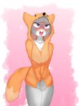  anthro blush buckteeth clothing disney female fox_costume fur grey_body grey_fur hi_res hoodie judy_hopps lagomorph leporid mammal open_mouth rabbit scowl standing teeth topwear zootopia 