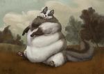  2019 ambiguous_gender anthro belly big_belly biped black_nose canid canine chubby-shark cloud detailed_background digital_media_(artwork) eyes_closed fur mammal nude obese open_mouth overweight overweight_ambiguous pawpads paws sitting sky smile solo teeth tongue tongue_out 