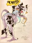  2019 alejandra_coldthorn anthro big_breasts black_hair bovid bovine breasts butt cattle clothed clothing curvy_figure eyewear female glasses hair hi_res horn huge_breasts kenno_arkkan las_lindas mammal milk skimpy solo thick_thighs traditional_media_(artwork) voluptuous webcomic white_hair 