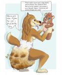  alpha_and_omega anthro breasts canid canine canis dialogue diaper duo english_text feces female hi_res kate_(alpha_and_omega) mammal messy_diaper nipples pooping rear_view scat simple_background soiling tailbiter text wolf 