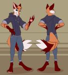  2019 3_toes 4_fingers anthro barefoot canid canine clothing digital_media_(artwork) elvche eyebrows eyelashes fingers fox fur green_eyes hi_res hoodie looking_at_viewer male mammal model_sheet orange_body orange_fur red_body red_fur smile solo toes topwear 