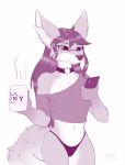  2019 anthro breasts canid canine cellphone choker clothing cup digital_media_(artwork) dsixzey earfluff eyewear female fennec fingers fox fur glasses hair hi_res jewelry mammal monochrome necklace panties phone simple_background solo text topwear underwear white_background 