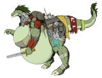 alpha_channel anthro armor bag banner claws dinosaur feathered_dinosaur feathered_scalie feathers female hi_res hyper hyper_pregnancy melee_weapon monster polearm pregnant pregnant_female prehistoric_species reptile scalie shield solo spear sword vwpologt weapon
