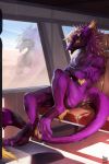  2019 digital_media_(artwork) fur hair hi_res male nude purple_body purple_fur purple_hair sergal sitting solo yellow_eyes zephra 