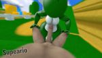  3d_(artwork) anal anal_penetration animated anthro balls digital_media_(artwork) dinosaur first_person_view green_yoshi half-closed_eyes human human_on_anthro interspecies male male/male mammal mario_bros nintendo open_mouth penetration penis reptile scalie source_filmmaker supeario video_games yoshi 