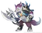  1boy angry armor artist_name axe battle_axe black_eyes blue_nails caesty chain clenched_hands colored_sclera commentary_request company_name copyright_notice dated_commentary english_text fenrir_(tales_weaver) fluffy full_body furry furry_male holding holding_axe ice korean_commentary legs_apart nexon official_art pauldrons production_art profile purple_fur purple_tail sharp_teeth shin_guards shoulder_armor silver_chain simple_background slit_pupils spiked_armor spiked_pauldrons spikes standing tales_weaver teeth two-tone_fur two-tone_tail weapon web_address white_background white_fur white_tail wolf yellow_sclera 