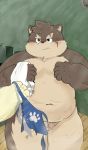  2019 anthro balls belly canid canine canis domestic_dog hi_res humanoid_hands male mammal moritaka navel overweight overweight_male penis scar tokyo_afterschool_summoners towel video_games wet 熊团沫沫 