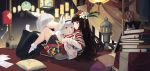  2girls animal animal_ears fish flowers foxgirl hug japanese_clothes natori_youkai original shoujo_ai tail 