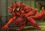 3_heads 5_fingers amon-sydonai anthro biped canid canid_demon canine cerberus cerberus_(hades) claws collar collar_only demon european_mythology fingers genitals greek_mythology hades_(game) hellhound hi_res humanoid_genitalia humanoid_hands humanoid_penis male mammal multi_head muscular muscular_anthro muscular_male muscular_thighs mythological_canine mythological_creature mythology nude penis red_tail signature tail