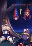  2girls ass blood blue_bodysuit blue_hair bodysuit breasts breasts_out commentary_request corpse ero_guro eye_socket female_alear_(fire_emblem) fire_emblem fire_emblem_engage guro hanging highres hollow_eyes impaled large_breasts long_hair multicolored_hair multiple_girls nipples not_a_chan red_hair severed_limb sitting sword tears tree two-tone_hair under_tree wariza weapon yunaka_(fire_emblem) 
