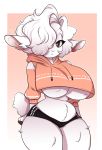  absurd_res anthro big_breasts bovid breasts caprine clothed clothing digital_media_(artwork) female fur hair hair_over_eye hi_res mammal sheep sheep4sleep1915_(artist) solo standing thick_thighs topwear under_boob white_body white_fur white_hair wide_hips 