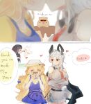  >_< 2girls 3girls abby_(wuthering_waves) absurdres bare_shoulders black_horns black_jacket black_tail blonde_hair blue_dress breasts chisa_(wuthering_waves) closed_eyes clothing_cutout commentary crossed_arms curled_horns demon_tail dress english_text flying_sweatdrops grey_dress grey_hair hair_between_eyes hair_ornament happy hat heart highres horns jacket jacket_on_shoulders large_breasts long_hair looking_at_another medium_breasts mikori multiple_girls official_alternate_costume phoebe_(wuthering_waves) red_eyes shirt shoulder_cutout sweater sweater_dress tail white_hat wuthering_waves x_hair_ornament yellow_shirt yuri zani_(downtown_repose)_(wuthering_waves) zani_(wuthering_waves) 