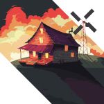  animated animated_gif barrel building cartoon_network chimney cloud courage_the_cowardly_dog door english_commentary glowing house looping_animation lowres no_humans outdoors pixel_art porch scenery sixveeceear sky spinning stairs sunset windmill window wooden_door wooden_house wooden_wall 