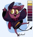  absurd_res ambiguous_gender anthro barefoot bat_ears bottomwear buster_(sinamuna) chiropteran clothing fangs fynntasmal happy hi_res invalid_tag mammal maroon_fur oversized_sweater raised_arm scarf shorts solo spade_tail sweater topwear wings yellow_eyes 