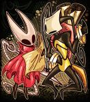 2025 2_horns ambiguous_gender antennae_(anatomy) anthro arthropod biped black_body black_eyes bridgeoffaust cloak clothed clothing duo empty_eyes female_(lore) hi_res holding_map hollow_knight_(franchise) horn hornet_(hollow_knight) map red_cloak red_clothing standing team_cherry yellow_clothing