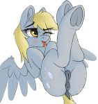  2019 absurd_res anatomically_correct anatomically_correct_pussy animal_genitalia animal_pussy anus blush butt cutie_mark derpy_hooves_(mlp) dosh equid equine equine_pussy eyelashes feathered_wings feathers female friendship_is_magic hi_res inner_ear_fluff mammal my_little_pony naughty_face one_eye_closed pterippus puffy_anus pussy simple_background solo tongue tongue_out tuft white_background wings 