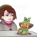 ... 1:1 2019 absurd_res ambiguous_gender angry barefoot big_ears black_eyes brown_hair close-up clothed clothing female feral gloria_(pok&eacute;mon) green_body green_skin grookey hair half-closed_eyes hat headgear headwear hi_res human humor jacket kittycouch looking_down mammal meme nintendo pok&eacute;mon pok&eacute;mon_(species) primate shirt short_hair simple_background sitting size_difference squint stare topwear video_games white_background 