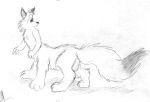  2007 canid canid_taur canine canine_taur dipstick_tail fluffy fluffy_tail fox fox_taur fuzzy_(artist) mammal mammal_taur monochrome multicolored_tail nude shadow simple_background solo taur traditional_media_(artwork) white_background 