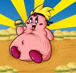  2010 burger eating food kirby kirby_(series) male mel navel nintendo overweight rousemouse solo video_games 