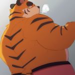  2019 96tning anthro butt clothing felid green_eyes male mammal overweight overweight_male pantherine simple_background smoking solo tiger underwear 