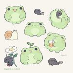  :3 :d :p animal_focus ayu_(mog) bug closed_eyes closed_mouth commentary_request cup drinking drinking_glass drinking_straw english_commentary flower frog grey_background holding holding_cup holding_flower ice ice_cube ladybug mixed-language_commentary no_humans open_mouth original romaji_commentary signature simple_background smile snail solid_circle_eyes tadpole teardrop tongue tongue_out watermark 