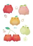  :3 :d animal_focus animalization ayu_(mog) cherry closed_eyes closed_mouth commentary_request english_commentary food frog fruit lemon melon mixed-language_commentary no_humans open_mouth original peach romaji_commentary simple_background smile strawberry white_background 