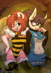  2019 anthro atryl bat_pony blue_eyes blue_nose breasts brown_hair clothed clothing costume digital_media_(artwork) duo equid eyelashes eyewear fan_character fangs female glasses hair hi_res mammal membrane_(anatomy) membranous_wings my_little_pony navel one_eye_closed open_mouth open_smile patreon purple_eyes red_hair rodent sciurid signature slit_pupils smile under_boob wings wink 