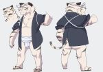  2013 anthro asian_clothing clothing east_asian_clothing felid fundoshi fur gku japanese_clothing male mammal pantherine robe simple_background slightly_chubby solo tiger underwear white_body white_fur 