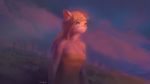  16:9 2019 blonde_hair blue_eyes breasts clothed clothing day felid feline female fur gamgyuls green_eyes hair half-length_portrait heterochromia hi_res inner_ear_fluff long_hair mammal outside portrait solo standing sunset tuft white_body white_fur 