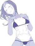  1girl bikini blame! breasts cyberpunk cyborg facial_mark greyscale joints long_hair looking_at_viewer monochrome open_mouth pale_skin pcell robot_joints silicon_creature_(blame!) simple_background smile solo swimsuit white_background yoshino_(yoshinono!) 
