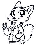  2019 ambiguous_gender anthro blush canid canine cheek_tuft clothed clothing disney face_tuft fox fuel_(artist) gesture hand_in_pocket head_tuft hi_res hoodie inner_ear_fluff looking_up mammal neck_tuft pockets simple_background skye_(zootopia) smile solo spot_color topwear traditional_media_(artwork) tuft v_sign white_background zootopia 