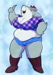 2025 4_fingers alternate_costume anthro artist_name belly big_belly big_breasts big_mouth_(anatomy) biped black_sclera blue_bottomwear blue_clothing blue_daisy_dukes blue_heart blue_hotpants blue_shorts blush boots bottomwear breasts brown_boots brown_clothing brown_footwear button_(fastener) clothed clothed_anthro clothed_female clothing countershade_face countershade_torso countershading daisy_dukes dc_comics denim denim_bottomwear denim_clothing denim_shorts digital_drawing_(artwork) digital_media_(artwork) eyelashes female fin fingers fish footwear full-length_portrait fully_clothed fully_clothed_anthro fully_clothed_female gesture glistening glistening_belly glistening_breasts grey_body gums hand_gesture hand_on_hip hand_on_own_hip happy hat headgear headwear heart_symbol hi_res hotpants light_body long_eyelashes male marine multicolored_body multicolored_clothing multicolored_hat multicolored_headgear multicolored_headwear non-mammal_breasts open_mouth open_smile overweight overweight_female overweight_male pattern_background pattern_clothing pattern_shirt pattern_topwear pink_blush plaid plaid_clothing plaid_shirt plaid_topwear portrait princess_shark shadow shark sharp_teeth shirt shoes shorts simple_background skimpy smile solo standing teeth text thick_neck thick_thighs three-quarter_view thumbs_up tied_shirt topwear two_tone_body two_tone_clothing two_tone_hat two_tone_headgear two_tone_headwear vaporotem white_body white_breasts white_countershading white_eyes