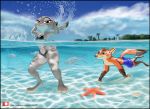 3_toes anthro asterozoan barefoot beach bikini biped breasts canid canine chest_tuft clothed clothing cloud detailed_background dipstick_ears dipstick_tail disney echinoderm feet female fish fox fur gloves_(marking) green_eyes grey_body grey_fur group inner_ear_fluff judy_hopps lagomorph leg_markings leporid link6432 male mammal marine markings multicolored_body multicolored_ears multicolored_fur multicolored_tail navel nick_wilde orange_body orange_fur outside partially_submerged patreon purple_eyes rabbit sand sea seashell seaside shell sky small_breasts smile socks_(marking) standing starfish swimming swimming_trunks swimwear text thick_thighs toes tree tuft two_tone_body two_tone_fur underwater url water wet wet_body wet_fur wide_hips zootopia 
