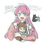  2girls animal_ears animalization bang_dream! bang_dream!_it's_mygo!!!!! bird blue_eyes blush brown_hair cat chihaya_anon chiino_exe chinese_commentary commentary_request dated fox_ears fox_girl fox_tail grey_eyes happy_birthday highres jacket kaname_raana kemonomimi_mode long_hair multiple_girls mygo!!!!!_(bang_dream!) nagasaki_soyo open_mouth penguin pink_hair pink_jacket raana_the_cat shiina_taki tail takamatsu_tomori tank_top teeth unfinished upper_teeth_only white_tank_top wolf 