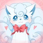  &lt;3 1:1 2016 6_tails :3 alolan_vulpix ambiguous_gender blue_body blue_eyes blue_fur blue_nose blush bow_tie fur looking_at_viewer multi_tail nintendo onigiri_(artist) pink_background pok&eacute;mon pok&eacute;mon_(species) regional_variant ribbons simple_background smile solo video_games vignette 