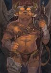  2014 anthro bovid bovine bulge clothing european_mythology gku greek_mythology horn humanoid_hands loincloth male mammal minotaur mythology pubes solo weapon 