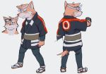  2013 anthro bottomwear canid canine canis clothing domestic_dog footwear gku humanoid_hands male mammal pants sandals simple_background solo 