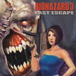  1boy 1girl assault_rifle blue_eyes blue_tube_top brown_hair commentary desantiart english_commentary gun holding holding_gun holding_weapon jill_valentine nemesis_(resident_evil) one-eyed resident_evil resident_evil_3:_nemesis rifle sharp_teeth stitched_face stitches strapless teeth tube_top weapon 