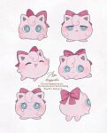  :d :t ^_^ ayu_(mog) blue_eyes bow bright_pupils closed_eyes closed_mouth commentary dot_mouth highres jigglypuff multiple_views no_humans open_mouth pokemon pokemon_(creature) pokemon_focus red_bow signature simple_background smile tears twitter_username watermark white_background white_pupils 