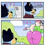 2024 4_fingers accessory anthro arm_tuft artist_name australian_cattle_dog bandit_heeler big_butt big_eyes biped black_body black_ears black_eyes black_fur black_nose black_speech_bubble blue_body blue_eyebrows blue_fur blue_sky bluey_(series) blush blushing_profusely bodily_fluids butt canid canine canis cattledog chin_tuft chow_chow clothed clothed_anthro clothed_female clothed_male clothing cloud collared_shirt comic dark_body dark_fur day dialogue digital_drawing_(artwork) digital_media_(artwork) domestic_dog duo ellipsis emanata english_text exercise extended_arm eyebrows eyelashes facial_tuft fangs female fence fingers flash_emanata fully_clothed fully_clothed_anthro fully_clothed_female fur fur_tuft glistening glistening_butt glistening_clothing glistening_leggings glistening_legwear glistening_nose grass green_clothing green_shirt green_topwear half-closed_eyes head_tuft headband herding_dog holding_newspaper holding_object humanoid_hands iris leaning leaning_forward leggings legs_together legwear light_body light_fur long_eyelashes looking_at_another looking_at_another's_butt looking_at_butt looking_forward male male/female mammal mature_anthro mature_female mature_male mouth_closed multicolored_body multicolored_clothing multicolored_fur multicolored_shirt multicolored_topwear name_drop name_in_dialogue narrowed_eyes newspaper no_pupils number open_mouth outside pandzart pastoral_dog pattern_clothing pattern_shirt pattern_topwear pink_blush pink_clothing pink_headband pink_leggings pink_legwear pink_tongue pink_wrist_warmers plaid plaid_clothing plaid_shirt plaid_topwear plant pointy_ears prick_ears shirt shrub side_view sky sleeveless_clothing sleeveless_shirt sleeveless_topwear snout speech_bubble spitz standing sweat sweatdrop tail talking_to_self teeth text thick_eyebrows thick_thighs three-quarter_view tongue topwear tuft two_tone_body two_tone_fur two_tone_tail wendy_(bluey) whisker_spots white_body white_clouds white_eyebrows white_fur white_sclera white_text wide_eyed workout workout_clothing wrist_warmers yellow_body yellow_fur yellow_inner_ear