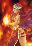  1girl breasts breath_of_fire breath_of_fire_ii crown dark_skin long_hair looking_at_viewer open_mouth red_eyes red_hair sana shaman smile solo 