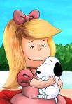  absurd_res accessory black_eyes blonde_hair canid canine canis child cub domestic_dog female grim1978 hair hair_accessory hair_ribbon half-closed_eyes hi_res human lila_(peanuts) male mammal peanuts_(comic) ribbons snoopy young 