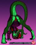  anthro anthrosaurs bent_over butt clothing dilophosaurid dilophosaurus dinosaur female fishnet flexible goth hi_res ingrid_the_dilophosaur looking_at_viewer open_mouth panties predaguy punk reptile scalie solo spikes theropod tongue tongue_out underwear upskirt 