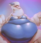  2015 ambiguous_gender belly belly_focus big_belly blue_body blue_skin bodily_fluids breasts digital_drawing_(artwork) digital_media_(artwork) feral half-closed_eyes hi_res hyper hyper_belly legendary_pok&eacute;mon lugia morbidly_obese nintendo nixx nude obese obese_ambiguous open_mouth overweight overweight_ambiguous pok&eacute;mon pok&eacute;mon_(species) purple_background saliva simple_background sitting smile solo thick_neck tongue tongue_out video_games white_body white_skin yellow_eyes 
