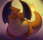  2015 ambiguous_gender bedroom_eyes belly big_belly charizard claws digital_drawing_(artwork) digital_media_(artwork) dragon fire full-length_portrait half-closed_eyes hands_on_hips looking_at_viewer nintendo nixx orange_body orange_skin overweight overweight_ambiguous pok&eacute;mon pok&eacute;mon_(species) portrait scalie seductive smile solo standing tail_flame thick_neck thick_tail toe_claws tongue video_games wings 